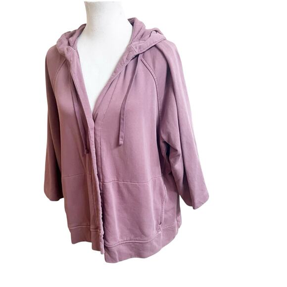 J. Jill Organic Cotton One Button Hooded Sweater Pink Size Large Petite Terry - Picture 6 of 12